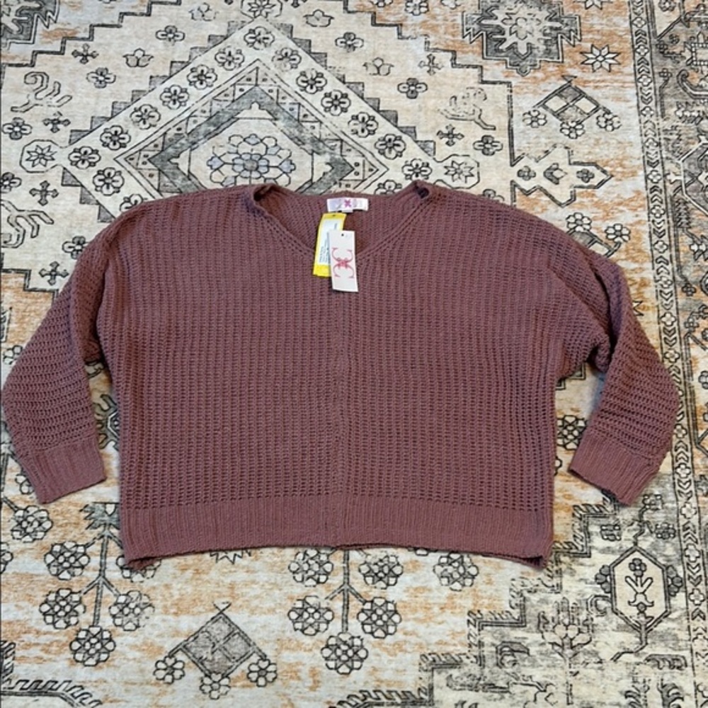 NWT CHLOE + CYRUS M Tania V Neck sweater in dark pink, super soft chenille knit